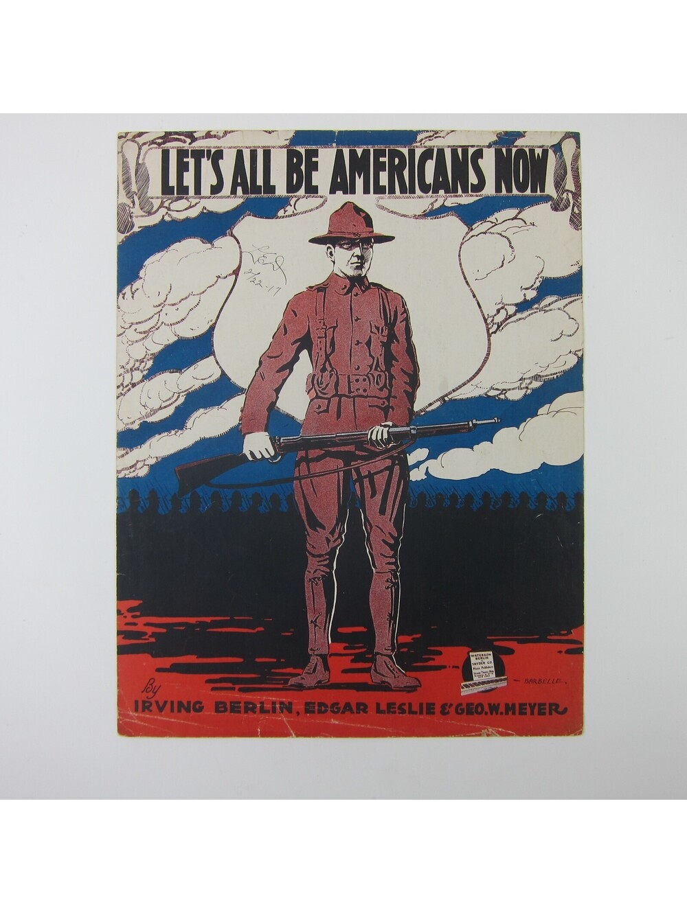 Sheet Music Lets All Be Americans Now Irving Berlin Patriotic WWI Antique 1917